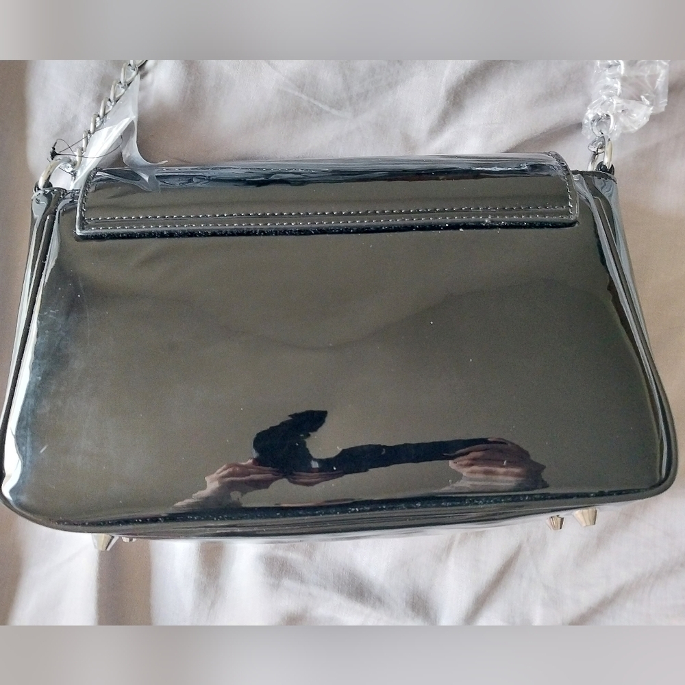 Black Shoulder Bag with Chain Strap - Picture 3 of 7